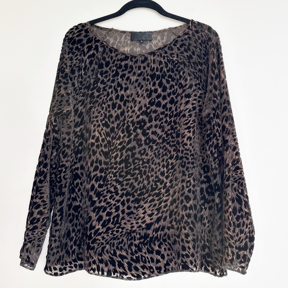 Nili Lotan Leopard Cheetah Animal Print Semi-Sheer Velvet Silk Blouse Medium - Picture 1 of 9